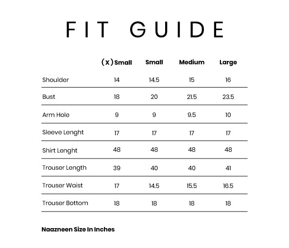 Naazneen Size Chart