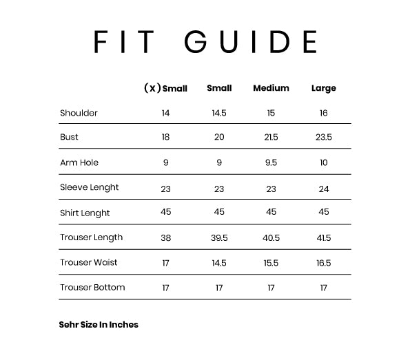 Sehr Size Chart