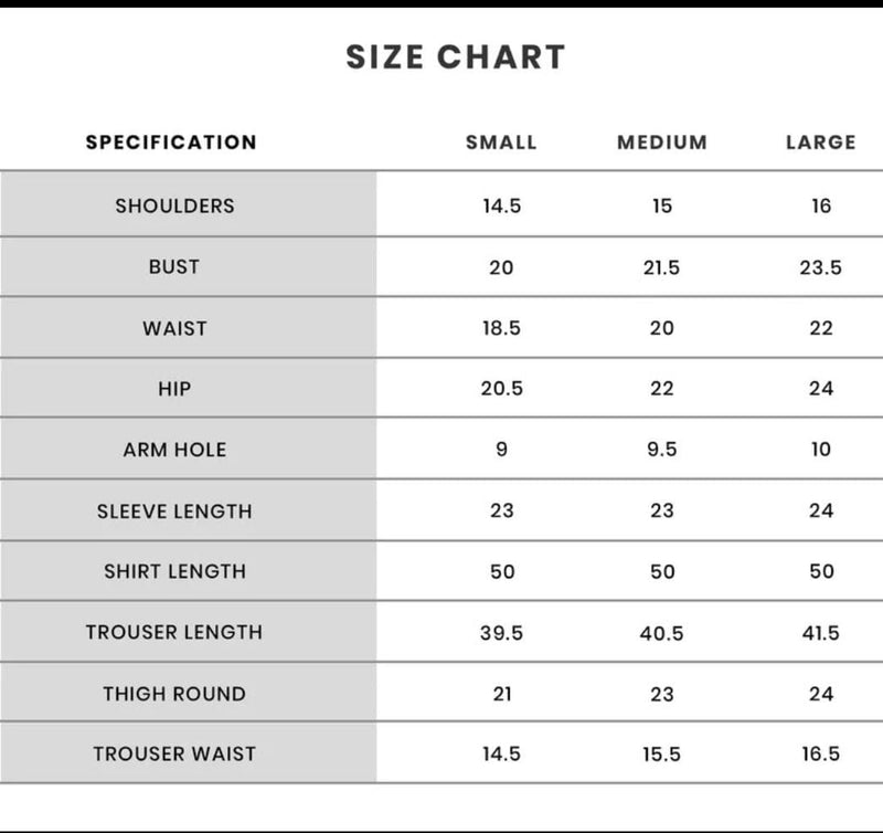 Classic Cocoa Size Chart